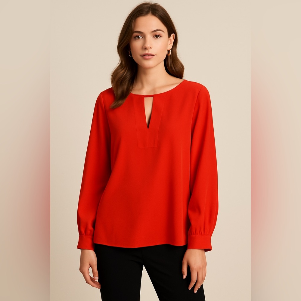 J.Crew Red Long Sleeve Blouse Women’s Size L Polyester Flowy Top
